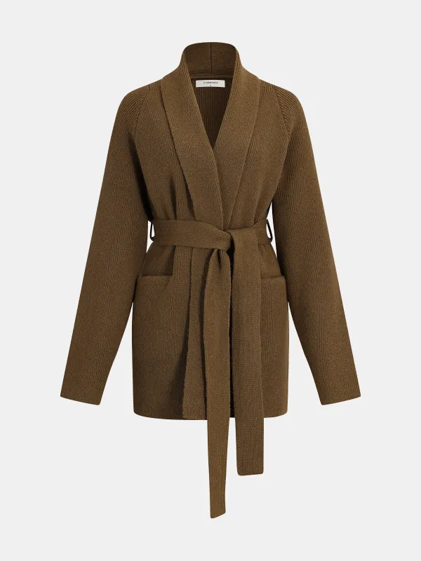 Wool Blend Tie Waist Knit Cardigan sold by COMMENSE
