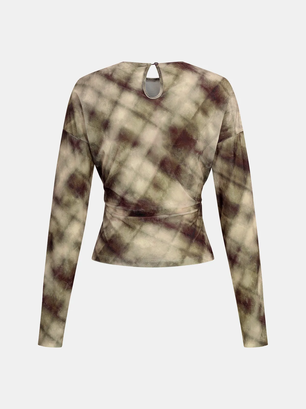 Plaid Velvet Ruched Long-Sleeve Top sold by COMMENSE product image thumbnail 2