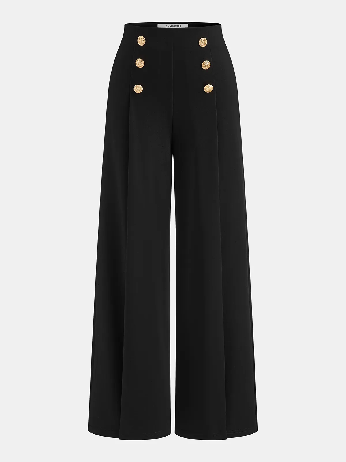Mid-Waist Metal Button Casual Pants sold by COMMENSE