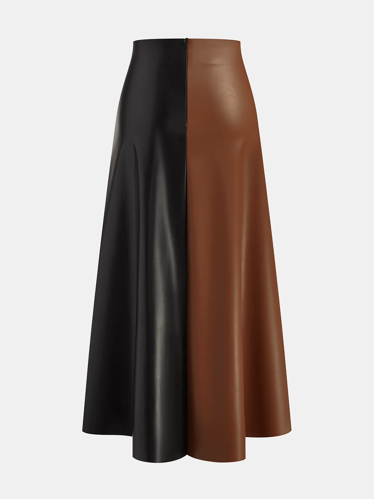 Color Block Asymmetric Faux Leather Midi Skirt sold by COMMENSE product image thumbnail 2
