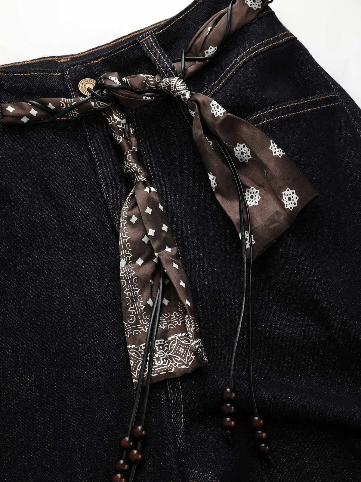 Mid-Waist Flared Jeans with Scarf Belt sold by COMMENSE product image thumbnail 4