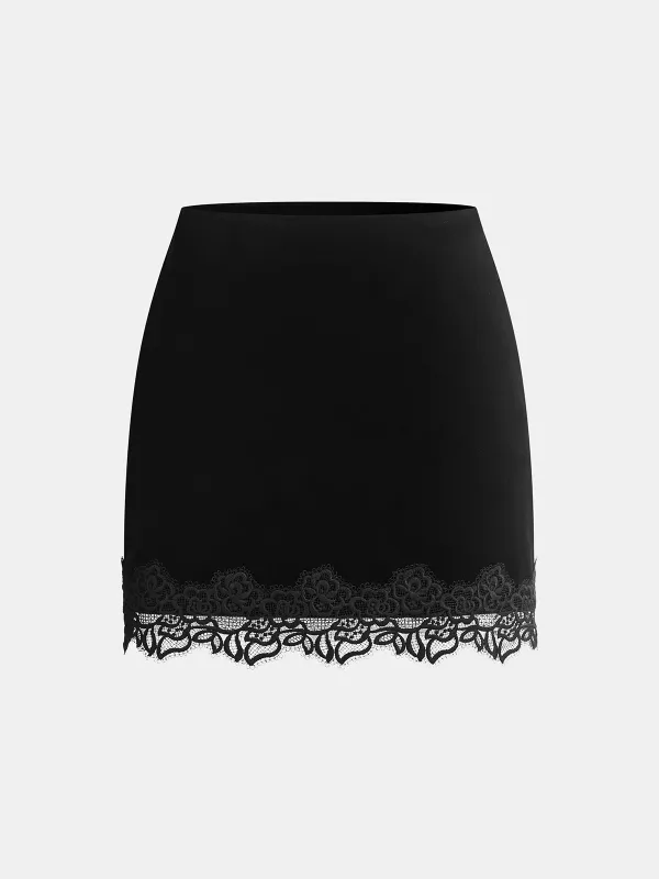 Floral Lace Trim Velvet Mini Skirt sold by COMMENSE