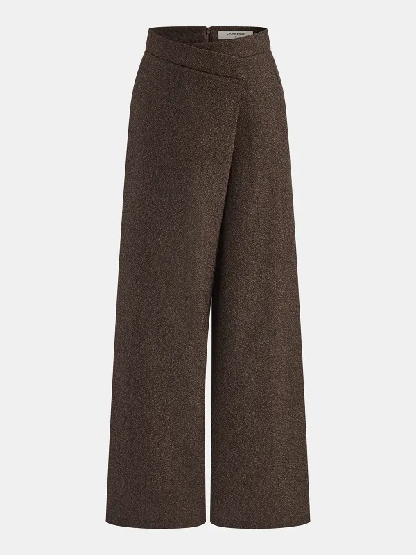 Asymmetrical High-Waisted Wide-Leg Pants sold by COMMENSE