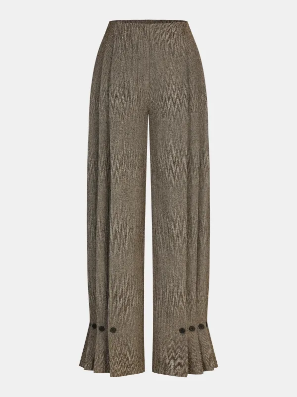 Herringbone Tweed Pleated Straight-Leg Pants sold by COMMENSE