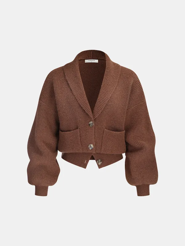 Ribbed Knit Cropped Shawl Collar Cardigan sold by COMMENSE