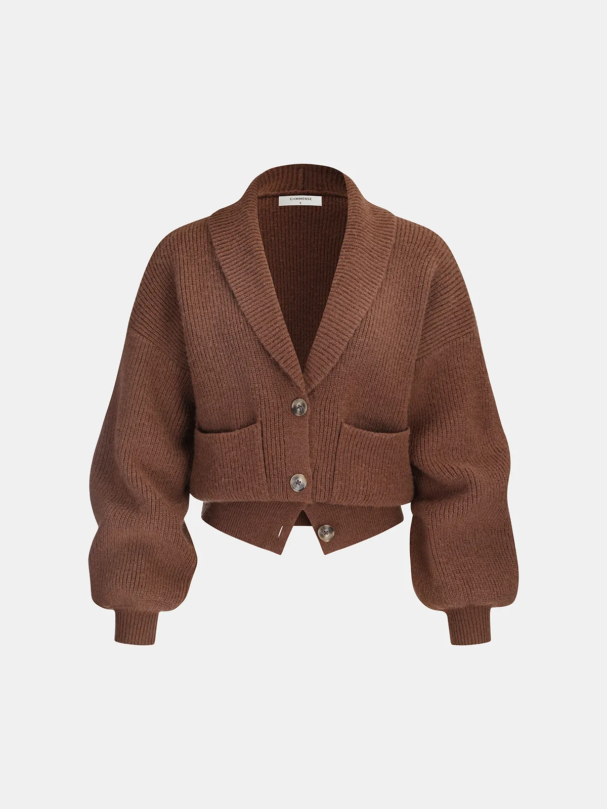 Ribbed Knit Cropped Shawl Collar Cardigan sold by COMMENSE