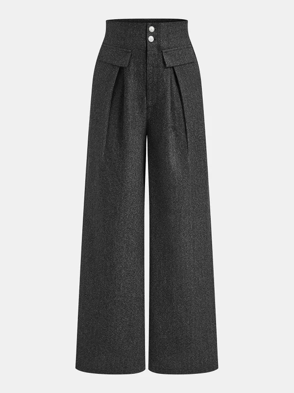 High-Waisted Pleated Straight-Leg Pants sold by COMMENSE