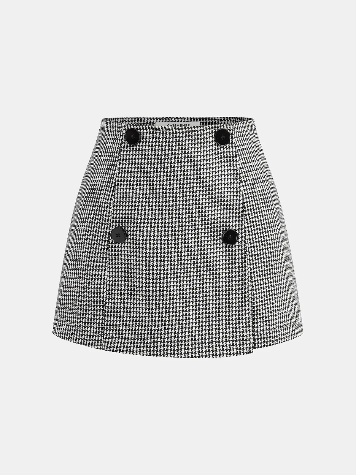 Houndstooth Tweed Double-Breasted Mini Skirt sold by COMMENSE