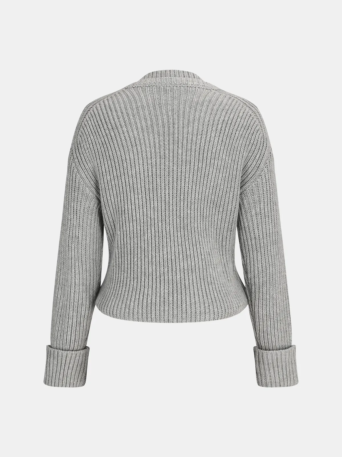 Cuffed Sleeve Ribbed Knit V-Neck Sweater sold by COMMENSE product image thumbnail 2