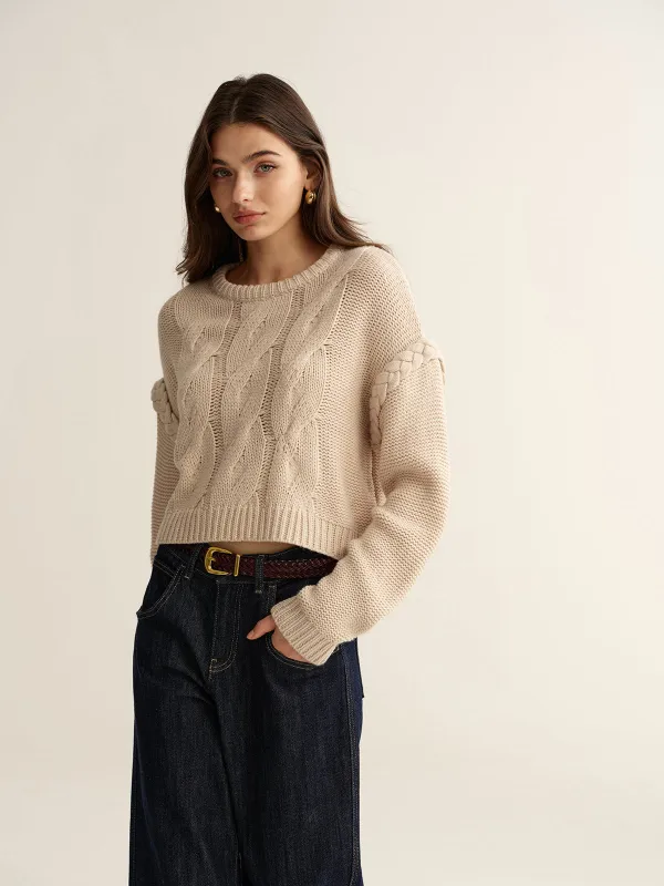 Crew Neck Cable Knit Sweater sold by COMMENSE
