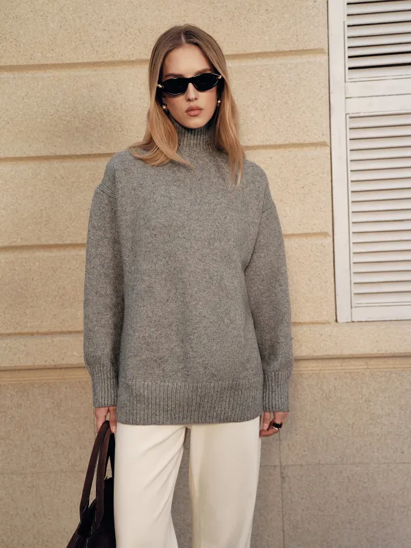 Wool Blend Turtleneck Side Slit Sweater sold by COMMENSE