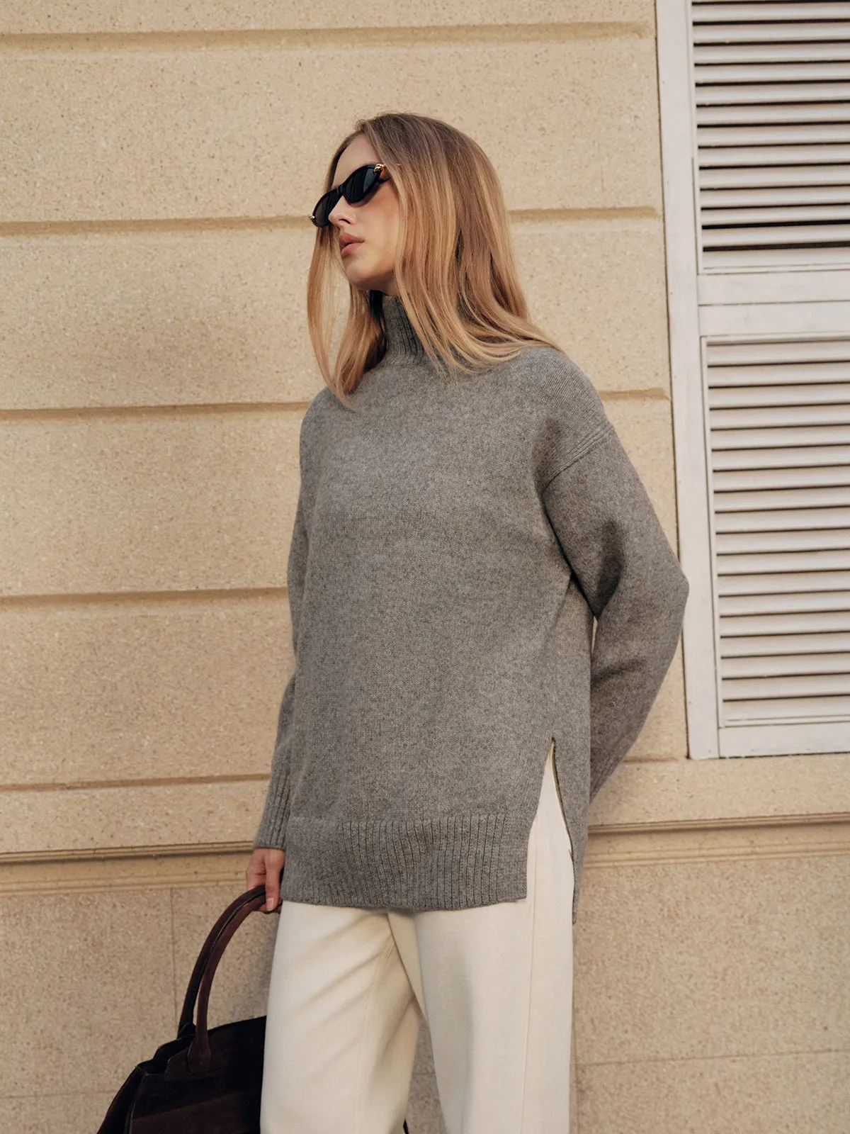 Wool Blend Turtleneck Side Slit Sweater sold by COMMENSE product image thumbnail 5