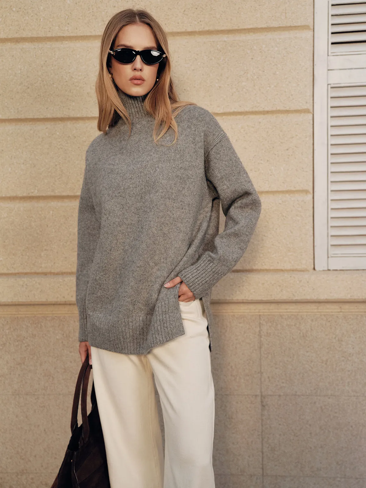 Wool Blend Turtleneck Side Slit Sweater sold by COMMENSE product image thumbnail 3