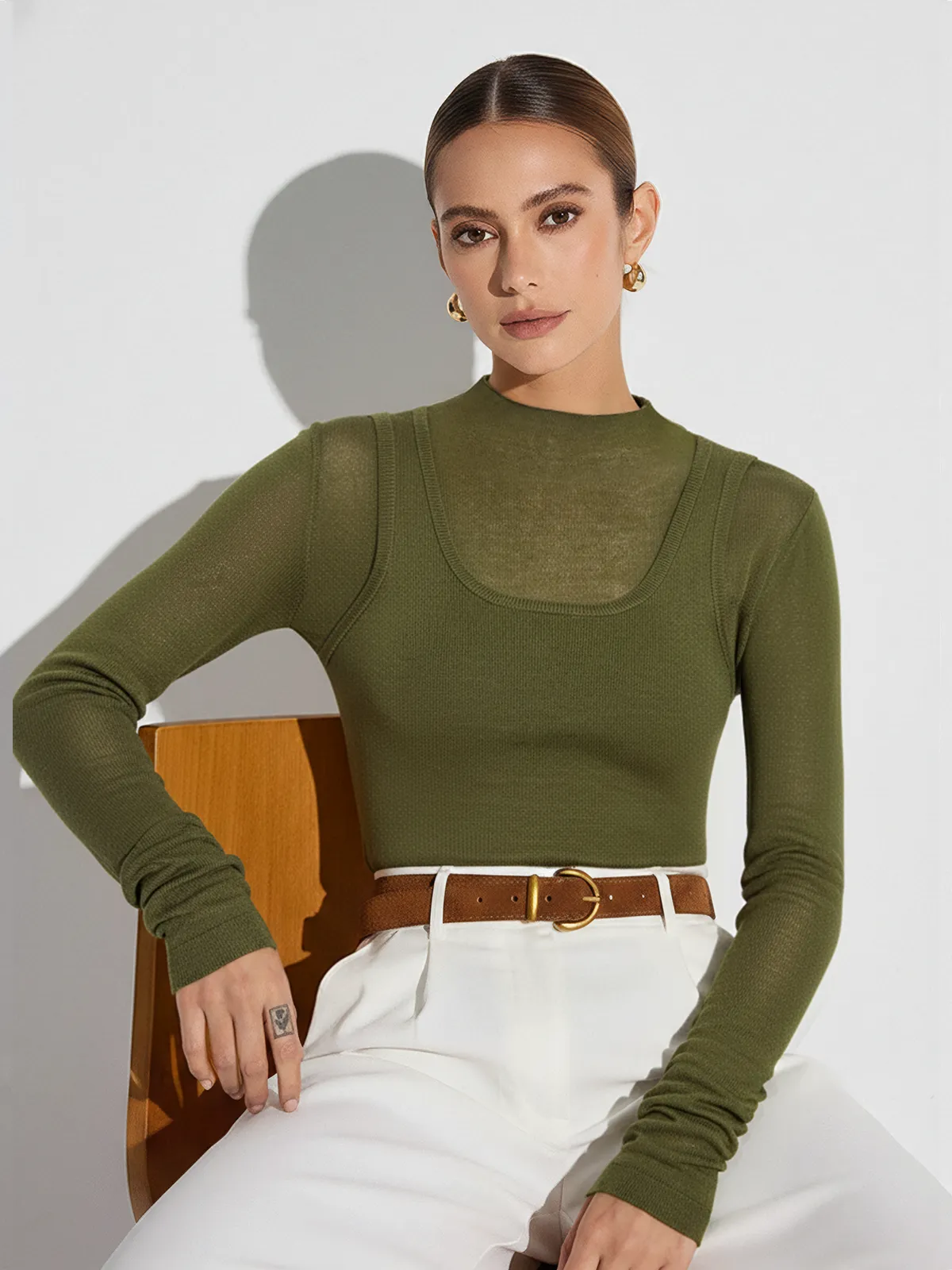 2 in 1 Long Sleeve Knit Top sold by COMMENSE