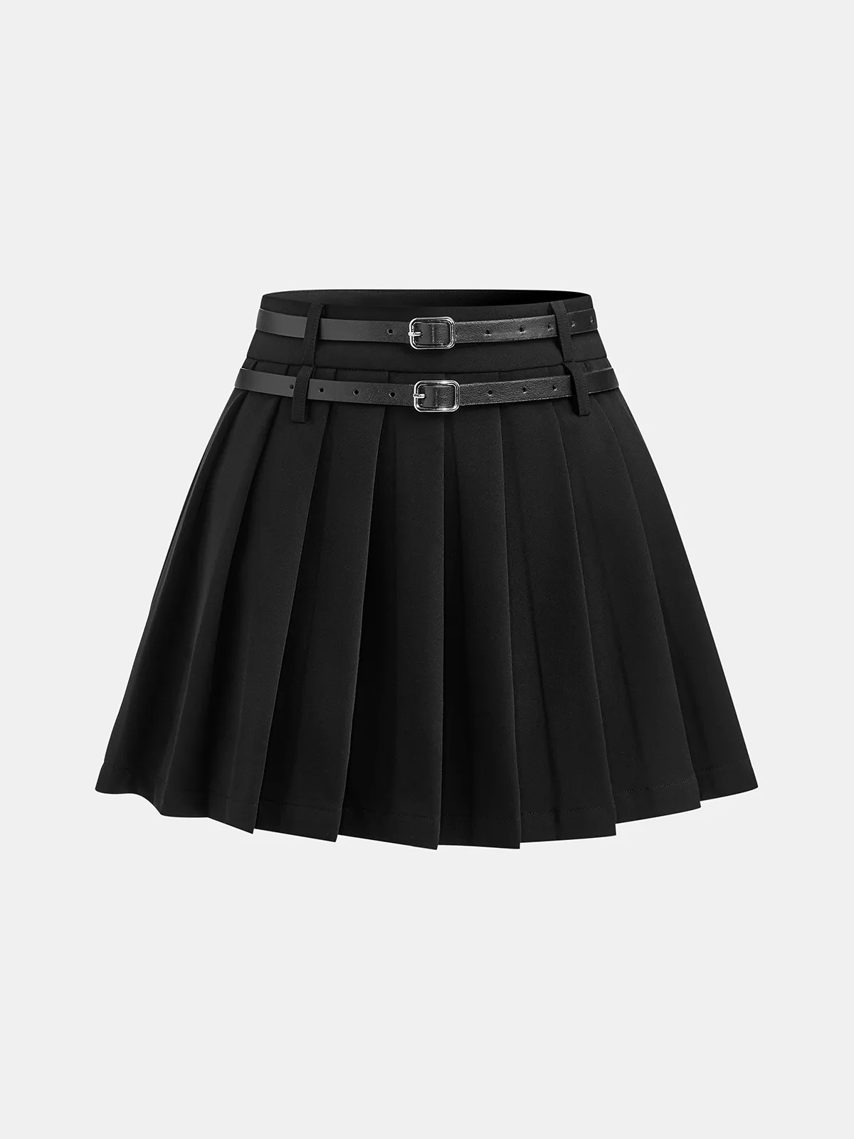 Pleated Double Buckle Mini Skirt sold by COMMENSE