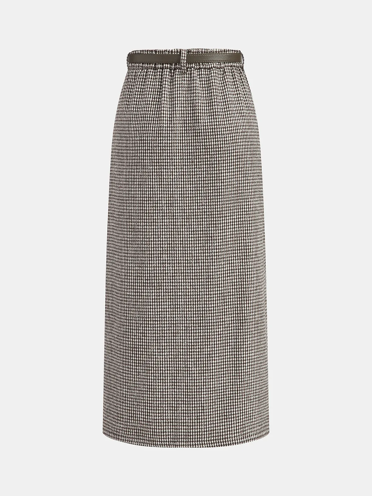 Houndstooth Tweed Belted Midi Skirt sold by COMMENSE product image thumbnail 2