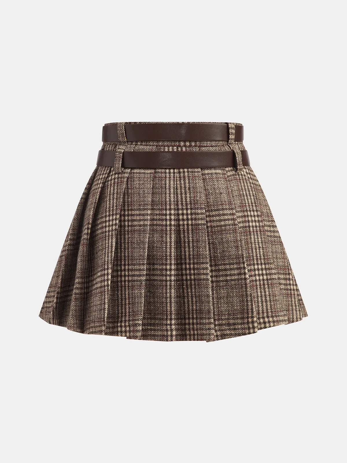 Double Belt Plaid Pleated Mini Skirt sold by COMMENSE product image thumbnail 2