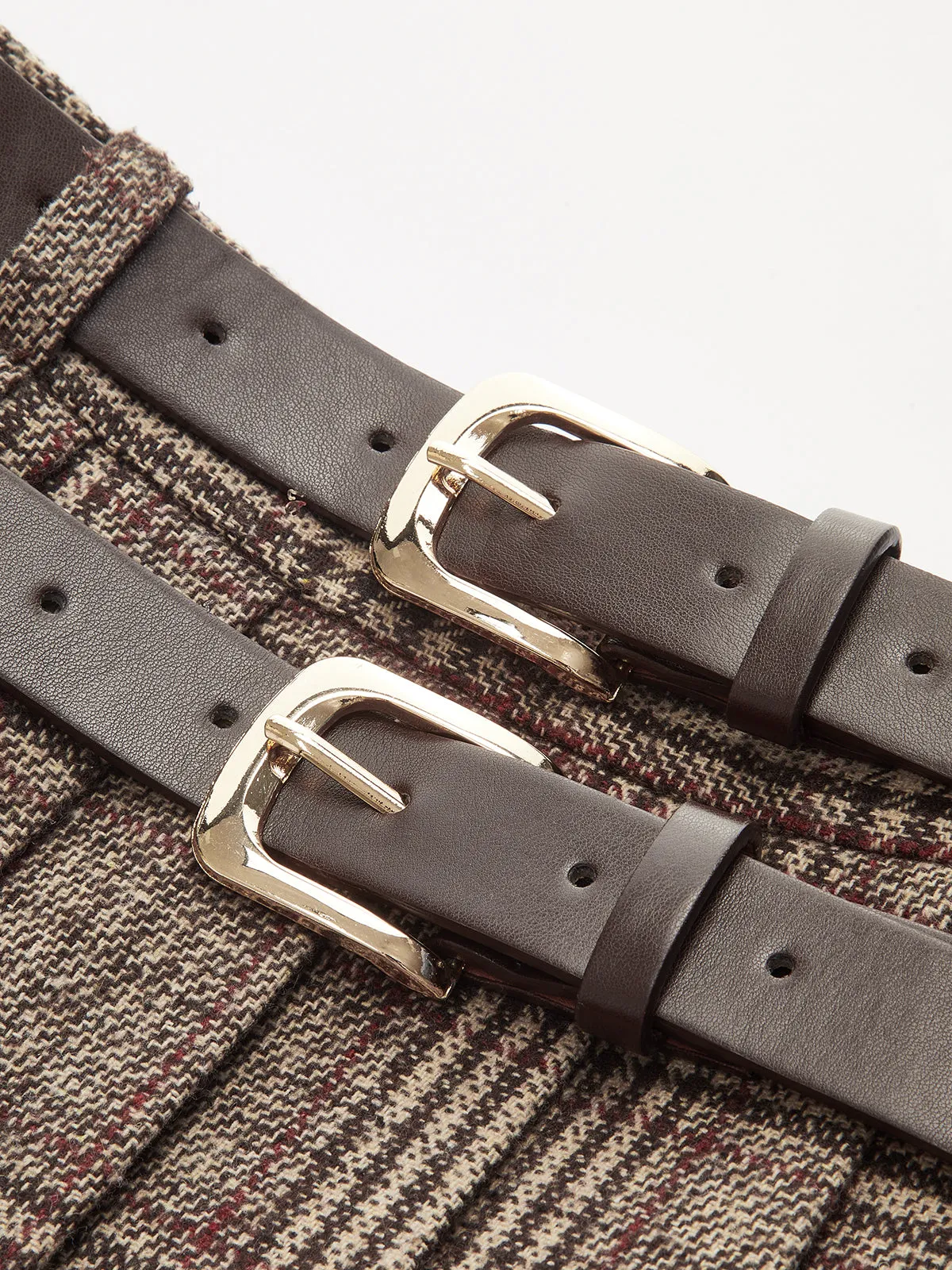 Double Belt Plaid Pleated Mini Skirt sold by COMMENSE product image thumbnail 3