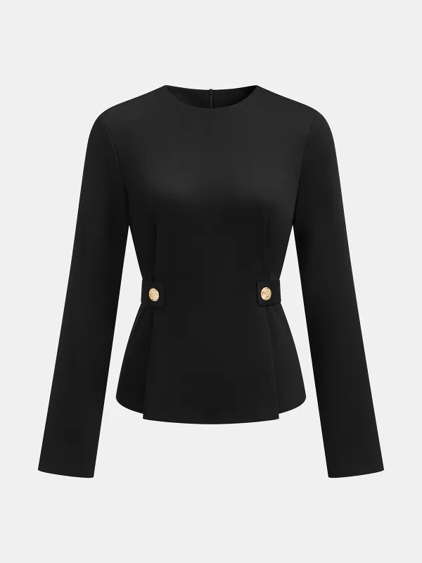 Long Sleeve Fitted Waist Button Blouse sold by COMMENSE