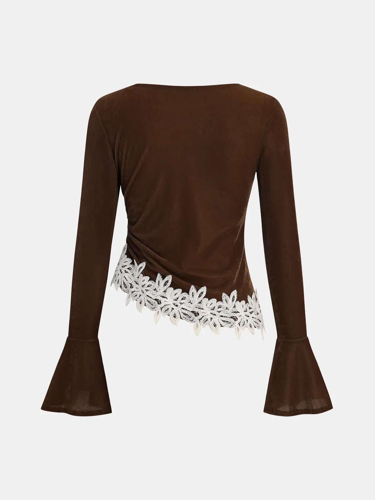 Velvet Bell Sleeve Lace Trim Top sold by COMMENSE product image thumbnail 2