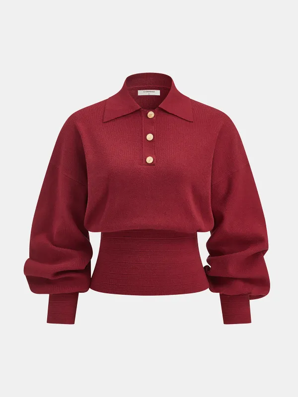 Polo Collar Buttoned Knit Sweater sold by COMMENSE