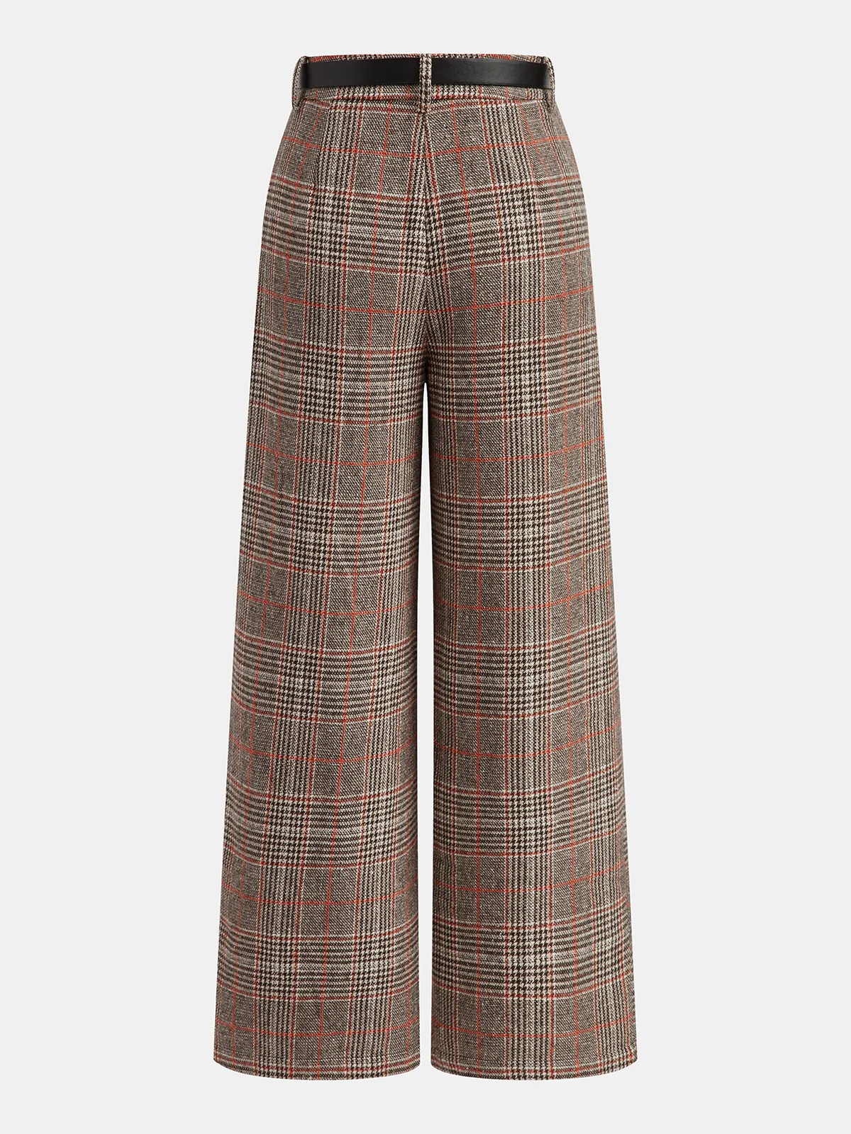 Belted Plaid Tweed Wide-Leg Pants sold by COMMENSE product image thumbnail 2