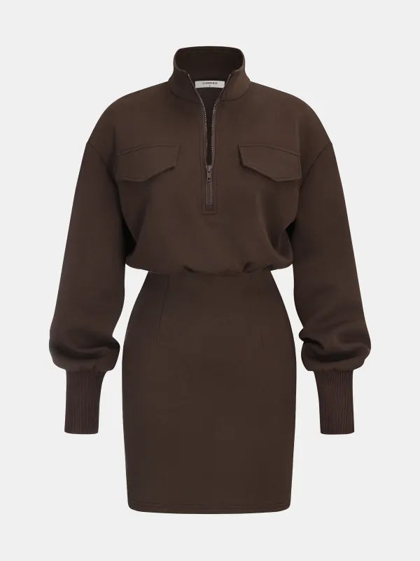 Half Zip Sweatshirt Mini Dress sold by COMMENSE