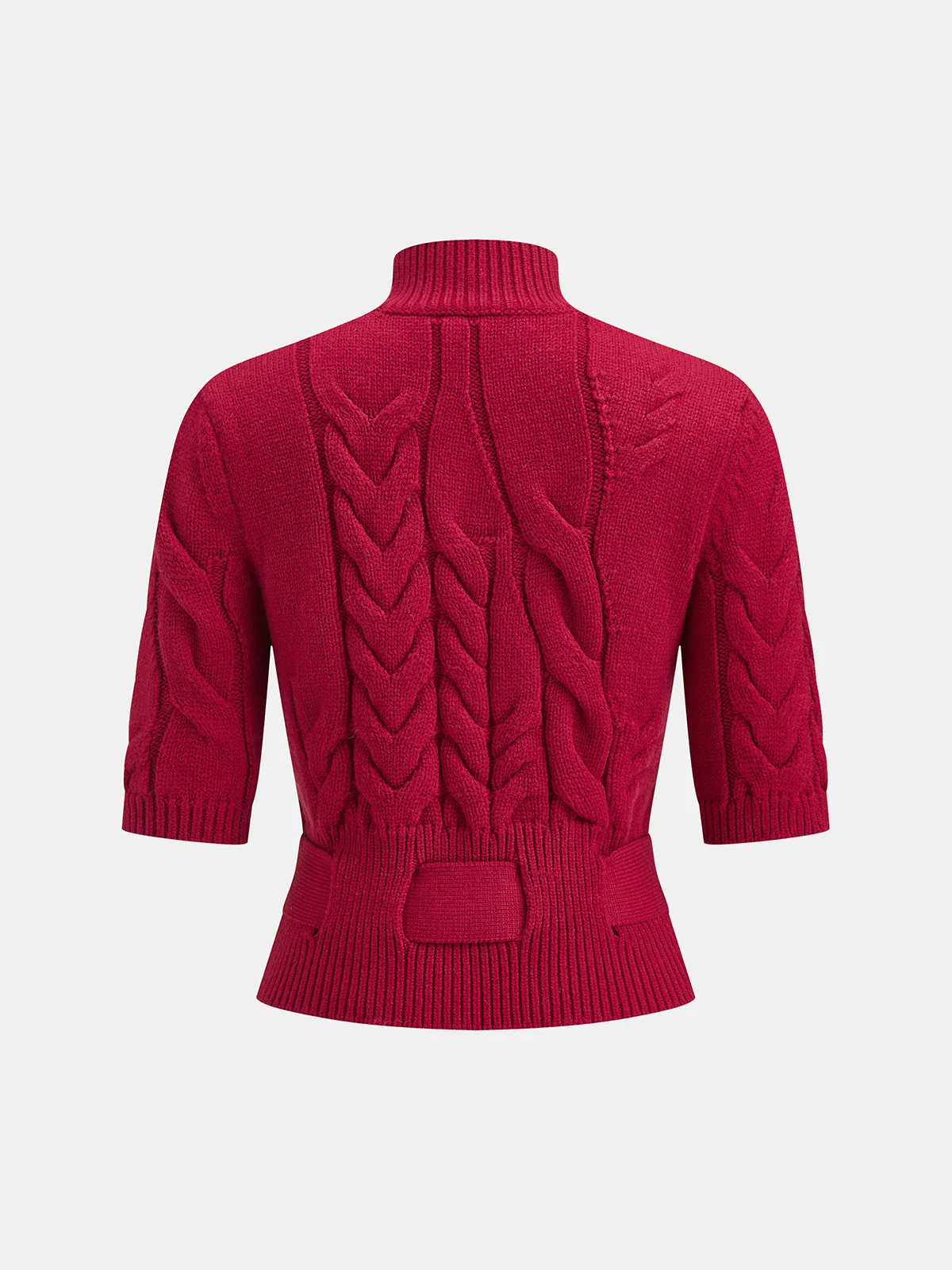Turtleneck Cable Knit Short Sleeve Belted Sweater sold by COMMENSE product image thumbnail 2