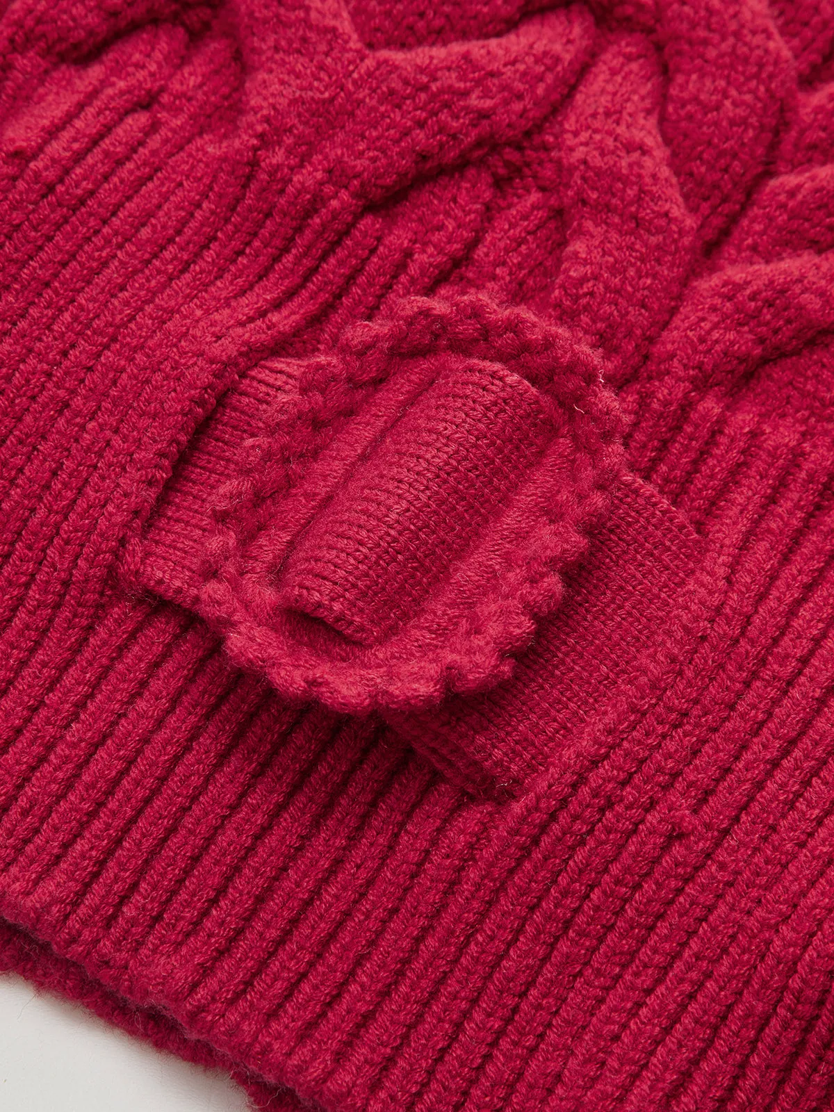 Turtleneck Cable Knit Short Sleeve Belted Sweater sold by COMMENSE product image thumbnail 4