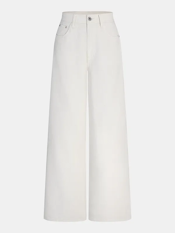 Denim Mid-Waist Wide-Leg Pants sold by COMMENSE