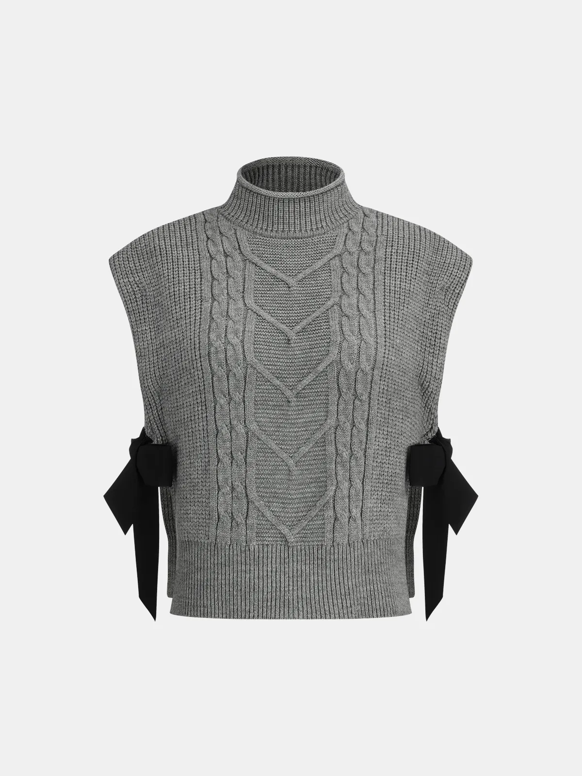 Wool Blend Mock Neck Bow Detail Cable Knit Vest sold by COMMENSE product image thumbnail 2