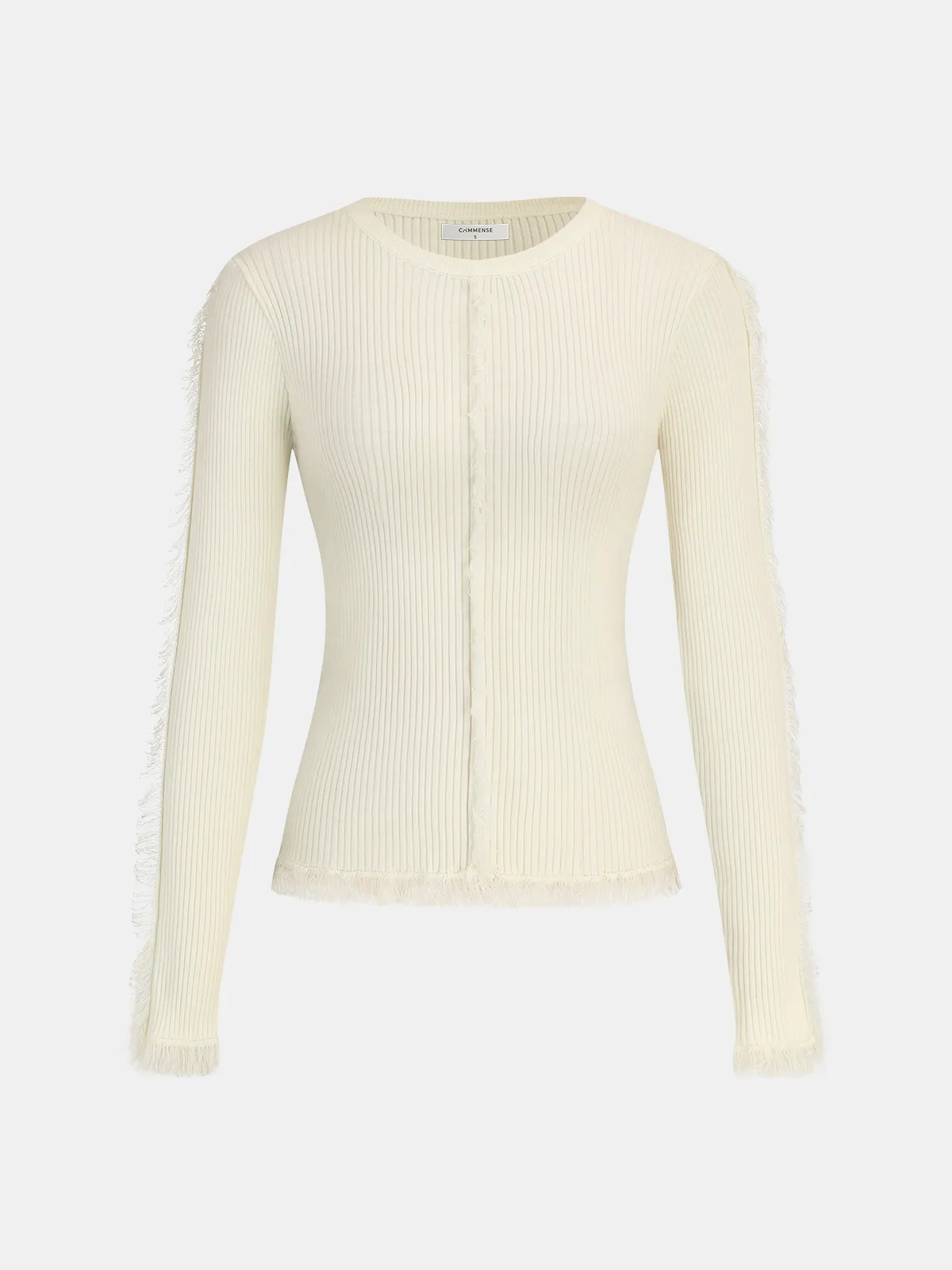 Fringe Ribbed Wool Blend Knit Top sold by COMMENSE