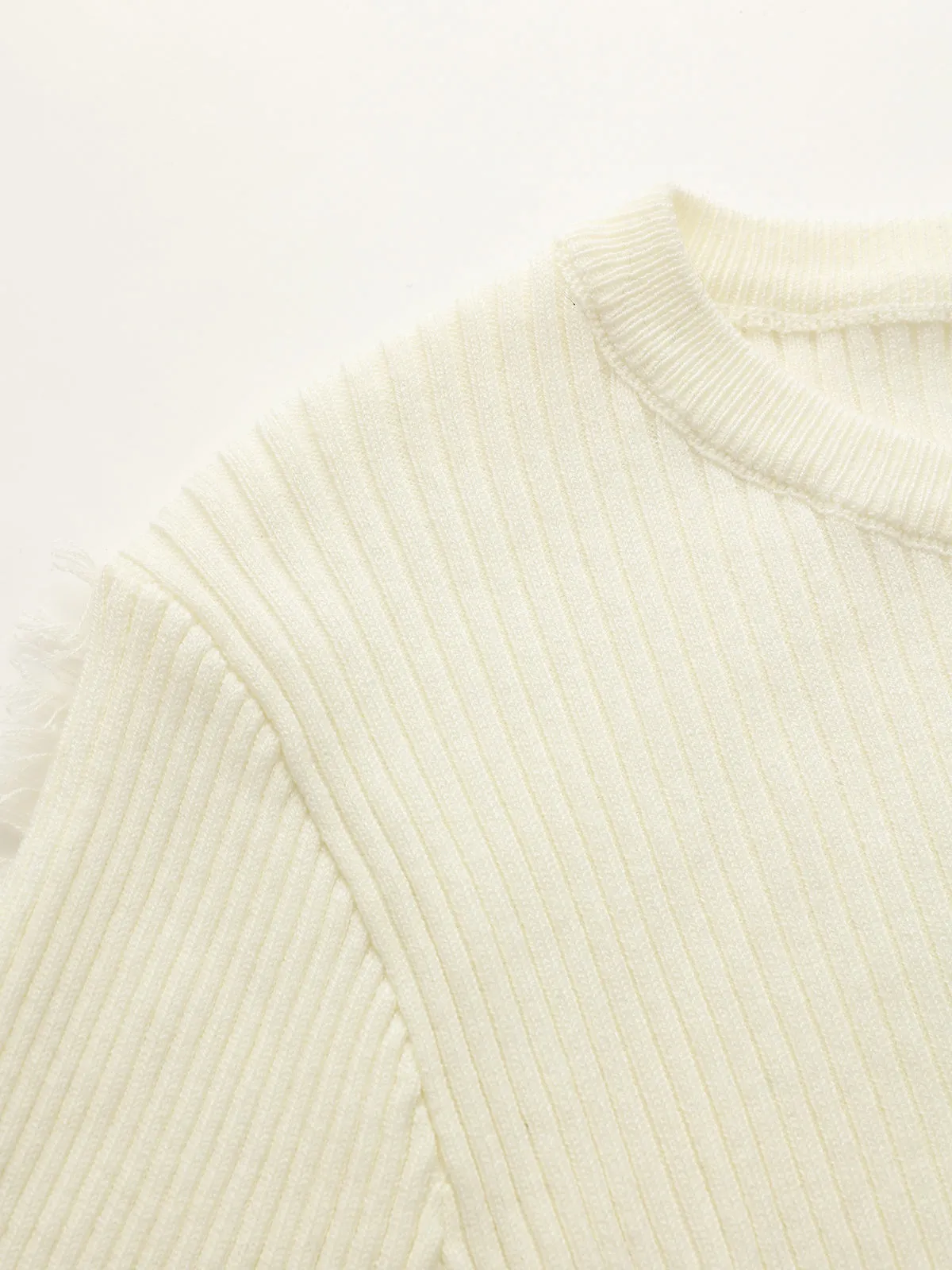 Fringe Ribbed Wool Blend Knit Top sold by COMMENSE product image thumbnail 5