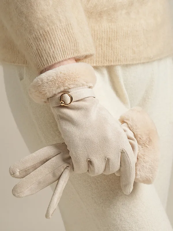 Suede Effect Faux Fur Cuff Gloves sold by COMMENSE