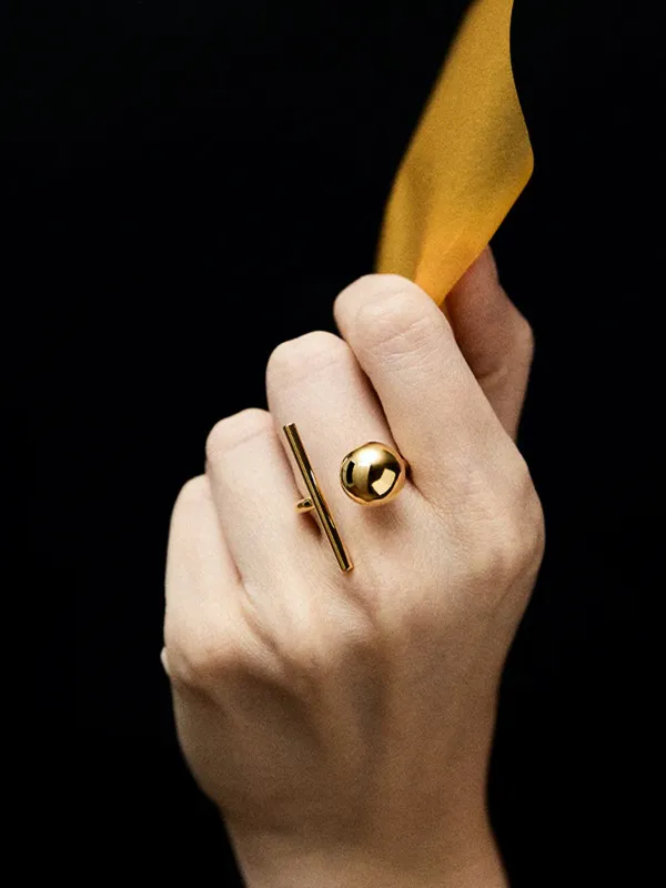 Gold Tone Geometric Statement Ring sold by COMMENSE