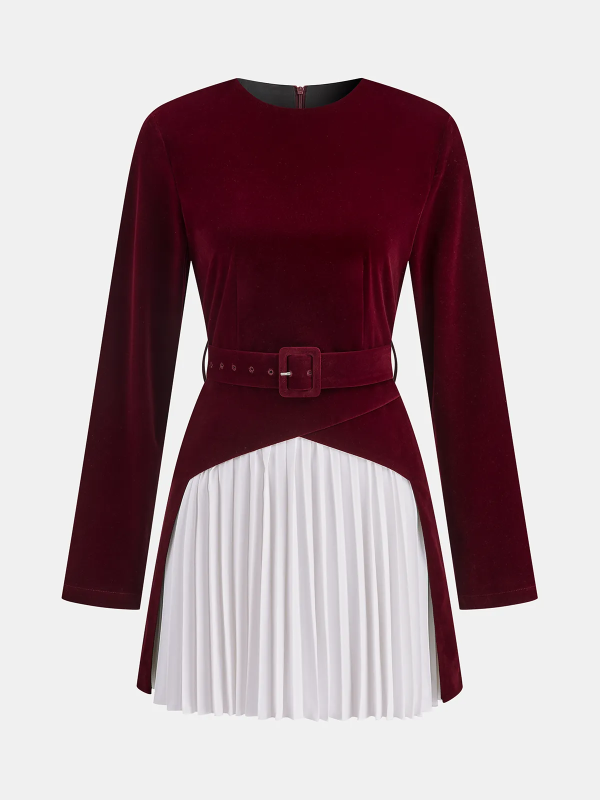 Pleated Panel Velvet Mini Dress with Belt sold by COMMENSE product image thumbnail 5