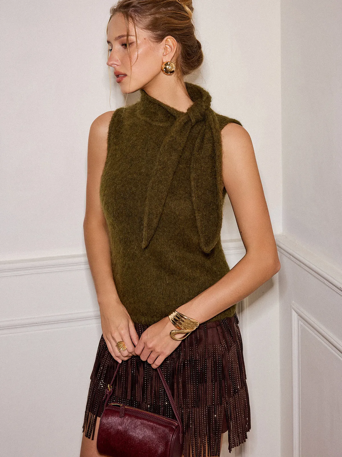 Wool Blend Tie Neck Sleeveless Sweater Vest sold by COMMENSE product image thumbnail 2