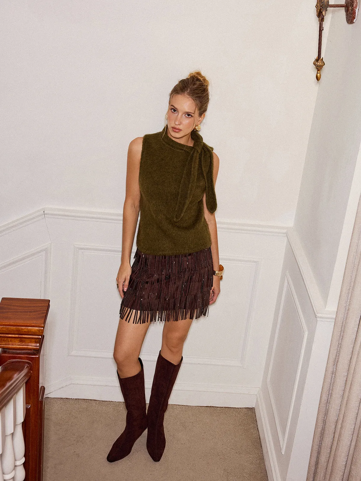 Wool Blend Tie Neck Sleeveless Sweater Vest sold by COMMENSE product image thumbnail 3