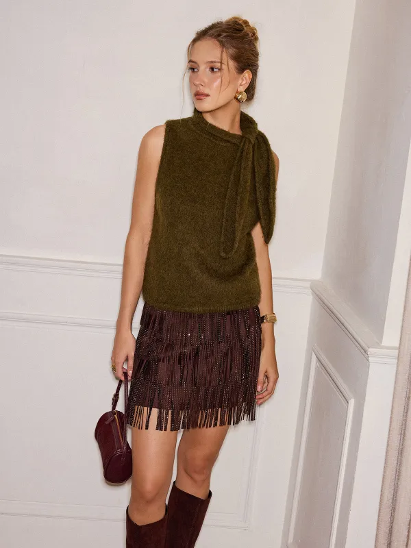 Wool Blend Tie Neck Sleeveless Sweater Vest sold by COMMENSE