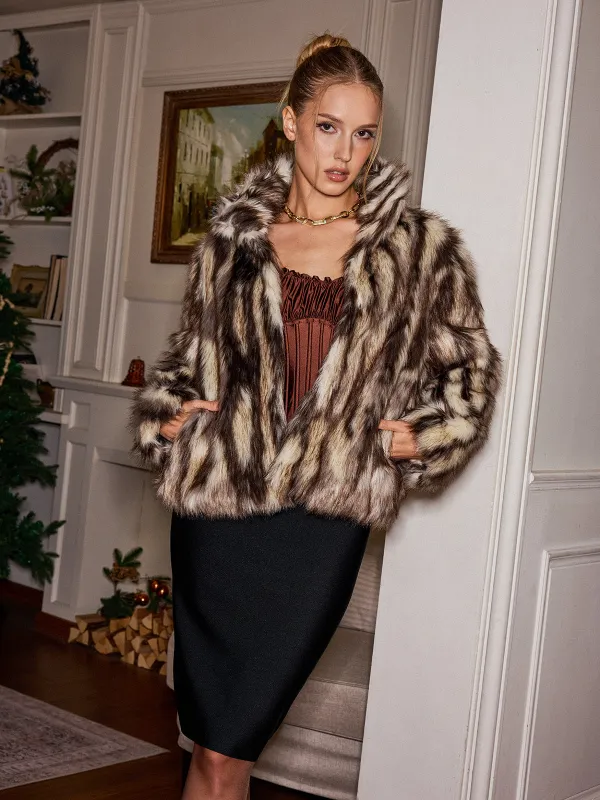 Animal Print Faux Fur Collared Jacket sold by COMMENSE