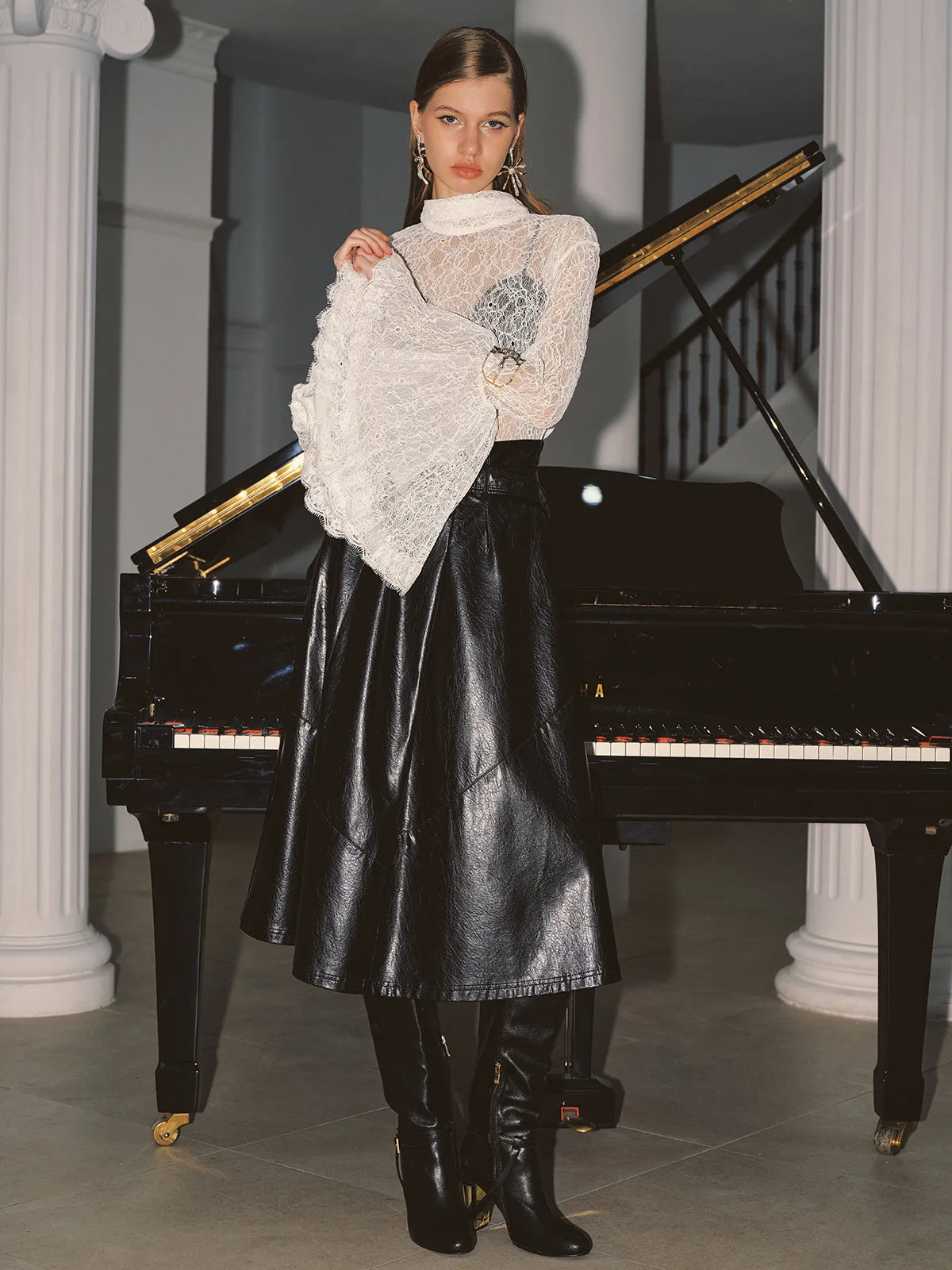 Lace High Neck Bell Sleeve Top sold by COMMENSE product image thumbnail 4