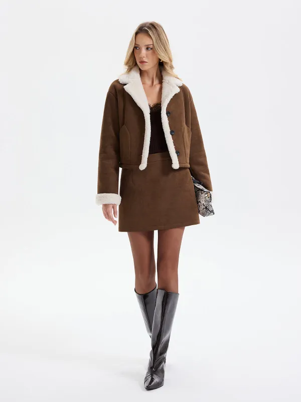 Fleece Lined Suede Effect Cropped Jacket sold by COMMENSE