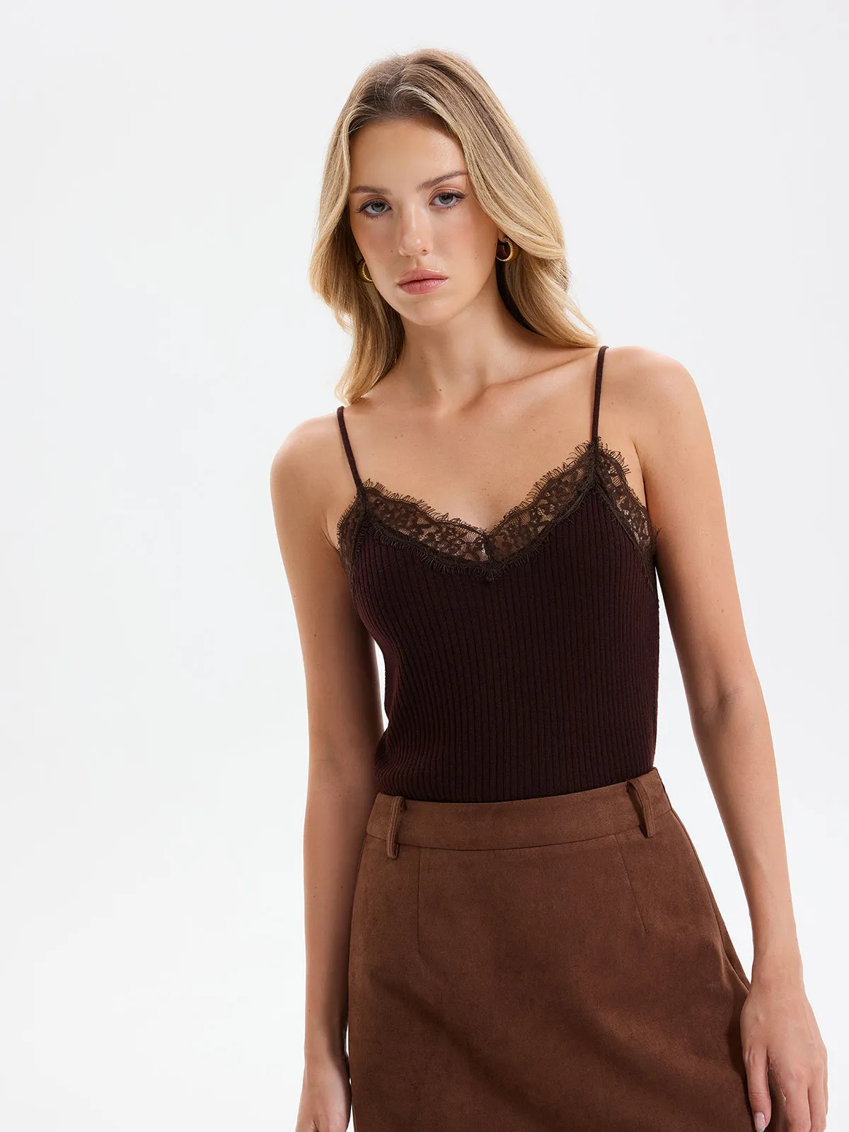 Lace Trim Ribbed Knit Cami Top sold by COMMENSE product image thumbnail 2