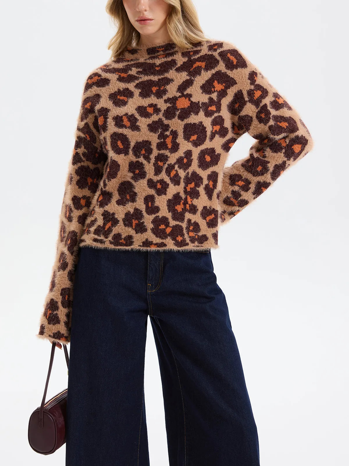 Loose Leopard Jacquard Fuzzy Sweater without Belt sold by COMMENSE product image thumbnail 4