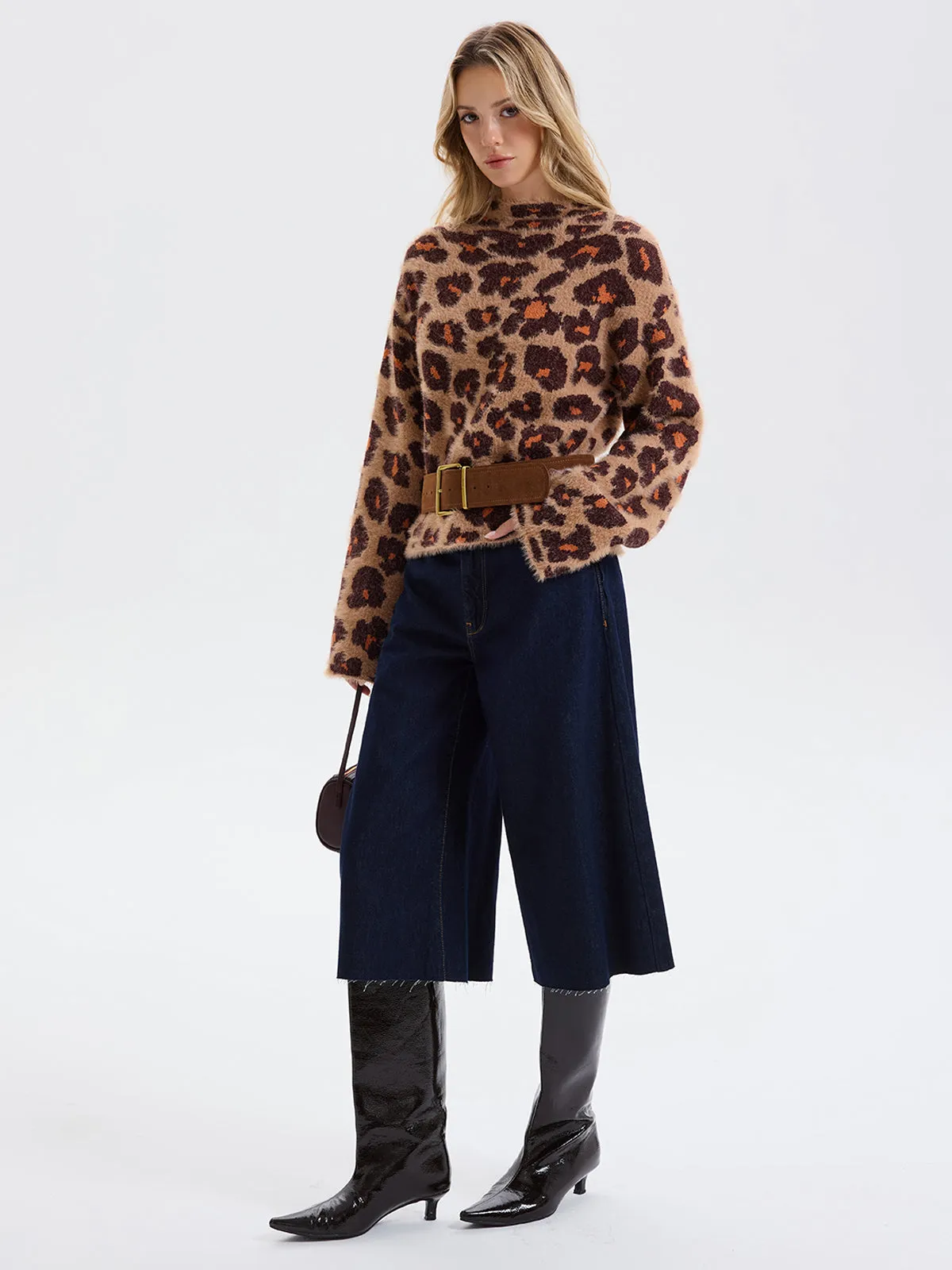 Loose Leopard Jacquard Fuzzy Sweater without Belt sold by COMMENSE product image thumbnail 2