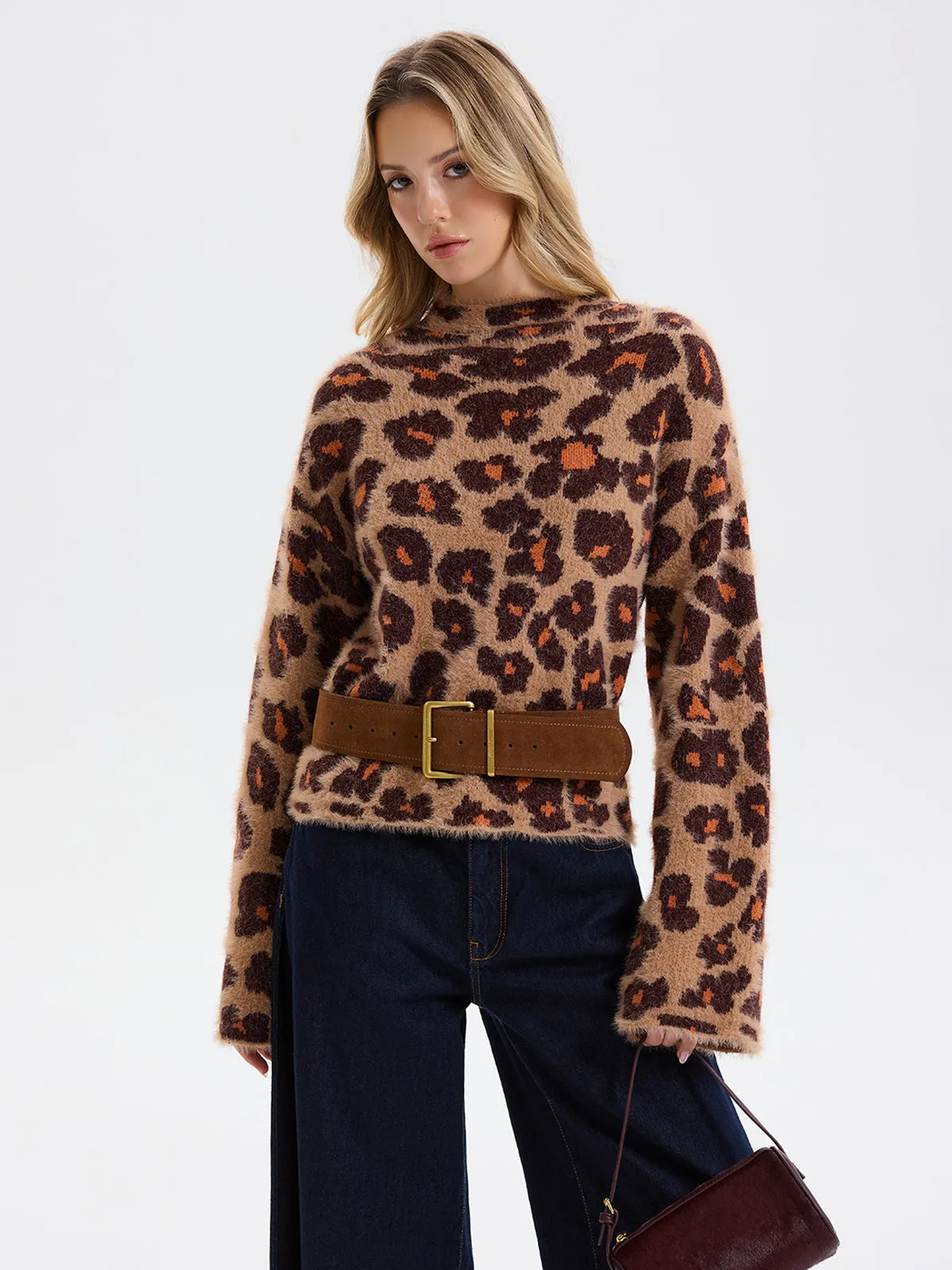 Loose Leopard Jacquard Fuzzy Sweater without Belt sold by COMMENSE product image thumbnail 3