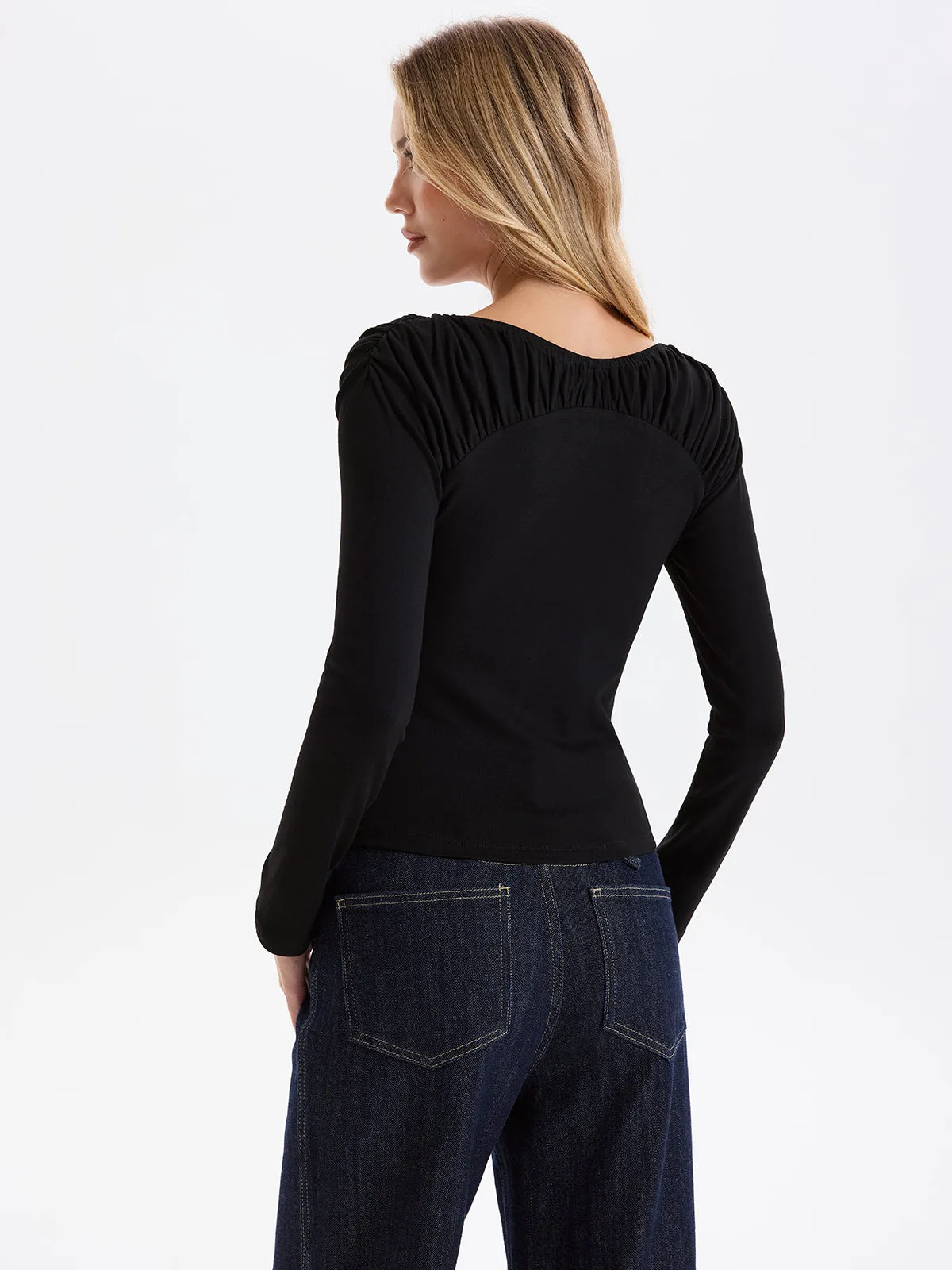 Smocked Neck Long-Sleeve Blouse sold by COMMENSE product image thumbnail 5