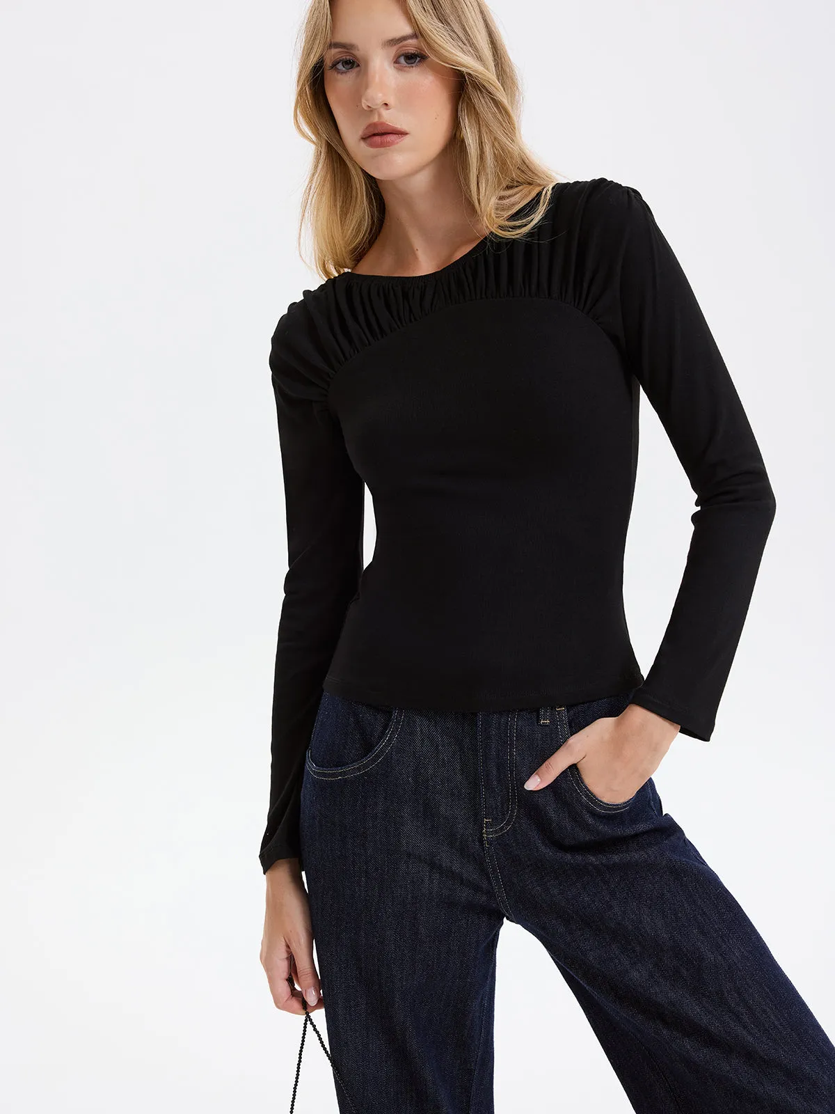 Smocked Neck Long-Sleeve Blouse sold by COMMENSE product image thumbnail 2