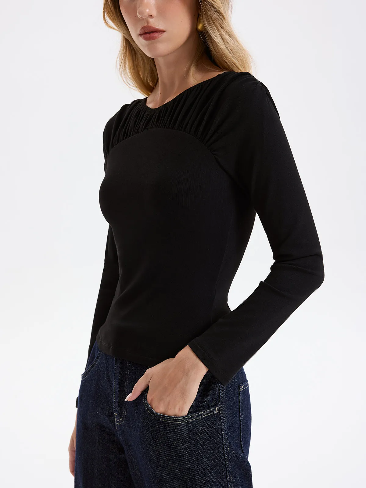 Smocked Neck Long-Sleeve Blouse sold by COMMENSE product image thumbnail 4