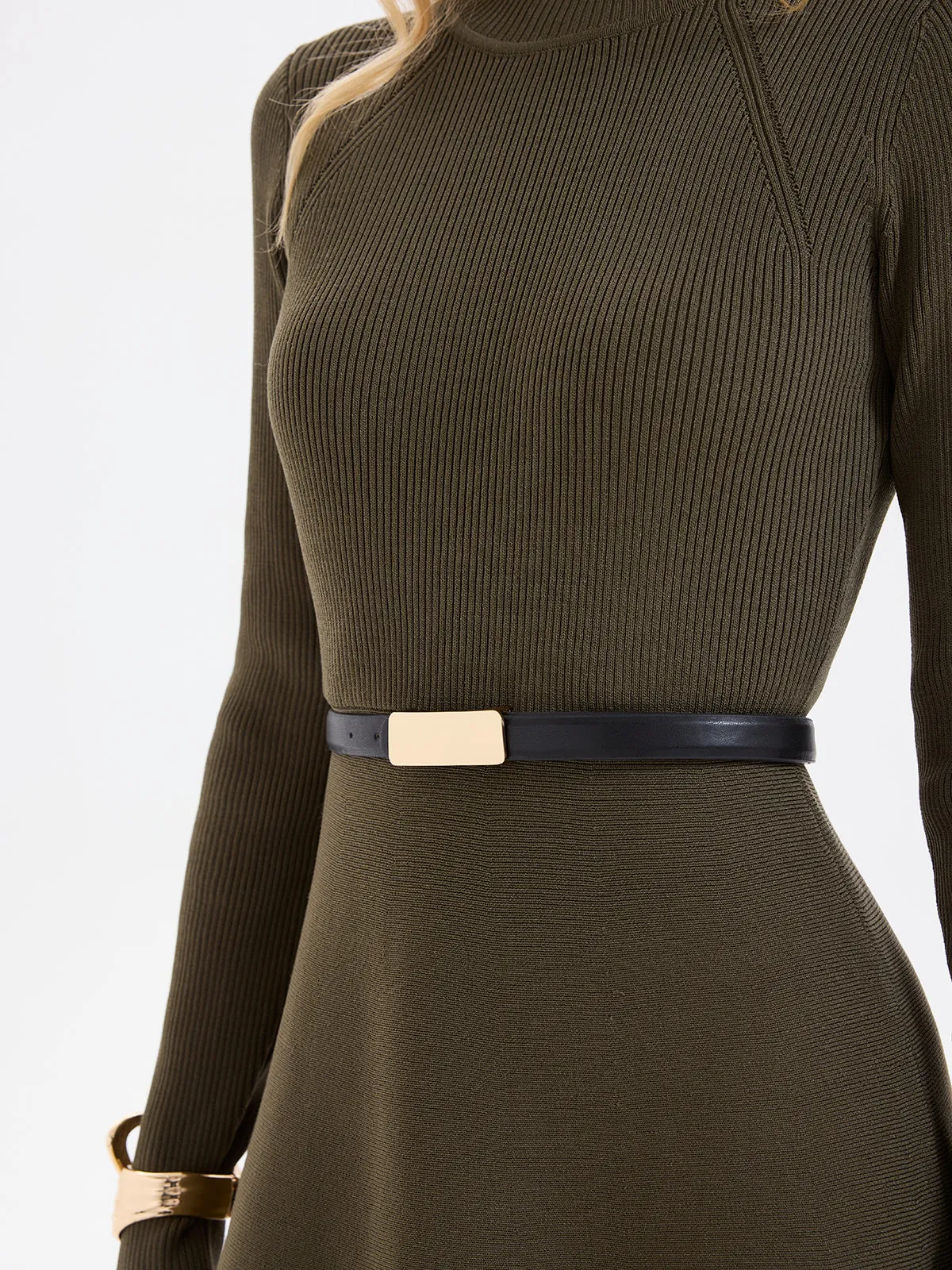 Belted Ribbed Turtleneck Knit Mini Dress sold by COMMENSE product image thumbnail 4